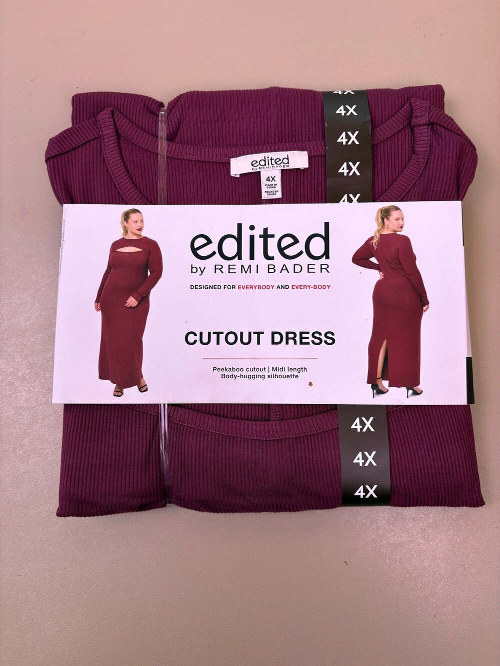 Edited by Remi Bader Burgundy Cutout Bodycon Midi Dress Plus Size 4X NIP